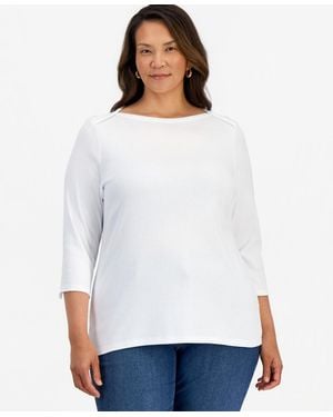 Style & Co. Plus Size Pima Cotton 3/4-sleeve Top - White