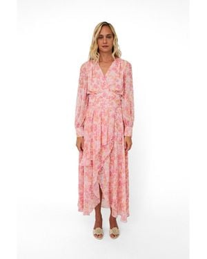 Crās Romance V-neck Long-sleeve Floral-print Maxi Dress - Pink