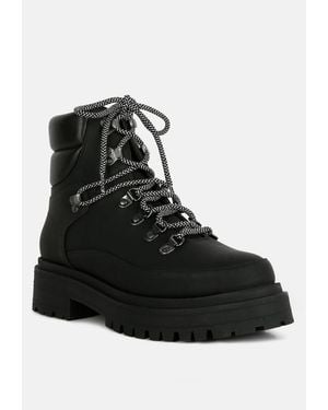 LONDON RAG Goliath Lace Up Chunky Biker Boots - Black