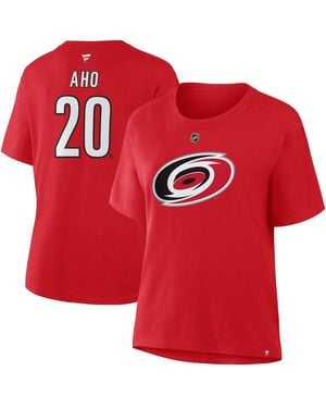 Fanatics Sebastian Aho Carolina Hurricanes Authentic Stack Name Number T-shirt - Red
