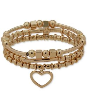 Nine West 3-pc. Set Heart Charm Beaded Stretch Bracelets - Metallic