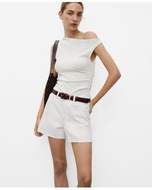 Mango Frayed Hem Denim Shorts - White