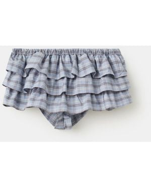 Mango Ruffled Checkered Mini Shorts - White