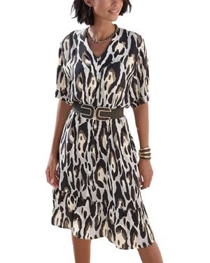 Lascana Animal Print Short Sleeve Dress - White