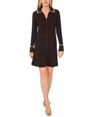 Msk Long-sleeve Button-front Fit-and-flare Sweater Dress - Black