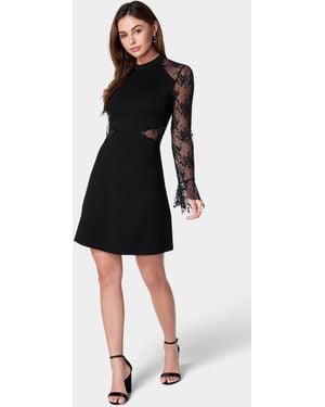 Bebe Lace Bell Sleeve Cutout Dress - Black