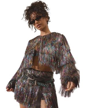 Nasty Gal Tinsel Tiered Cropped Jacket - Brown