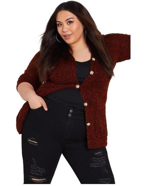 Avenue Plus Size Amber Boucle Cardigan Sweaters - Red