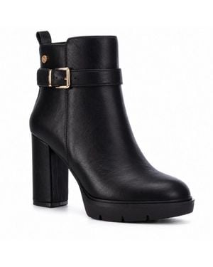 Xti Block-heel Round-toe Ankle Booties - Black