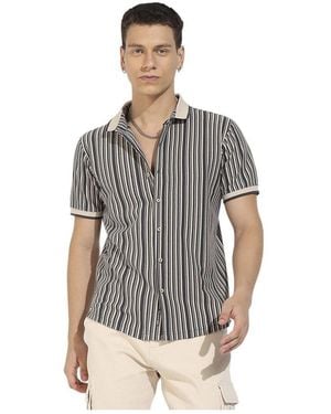 Campus Sutra Light & Navy Blue Contrast Knitted Shirt - Gray