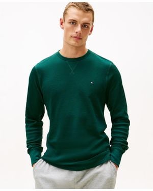 Tommy Hilfiger Waffle-knit Long-sleeve Crewneck Thermal Top - Green