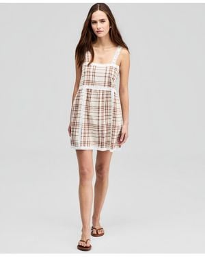 And Now This Cotton Plaid Lace-trim Dress - White