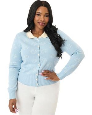 Unique Vintage Plus Size Collared Knit Cardigan - Blue