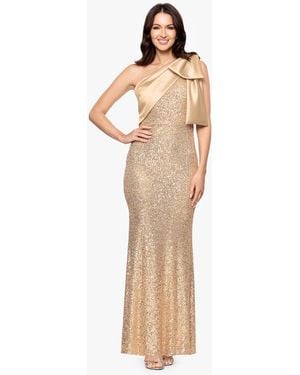 Betsy & Adam Sequined One Shoulder Gown - Natural