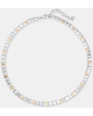 On 34th Two Tone Square Link Collar Necklace - White