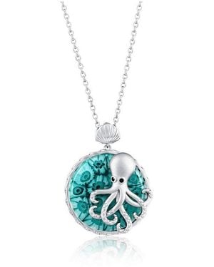 Simona Sterling Silver Floral Venetian Murano Glass Cz Octopus Necklace - Blue