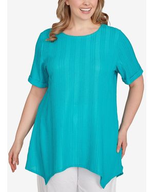 Ruby Rd. Plus Size Solid Crinkle Knit Top - Blue