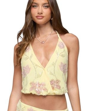 Edikted Mena Beaded Floral Backless Top - Green
