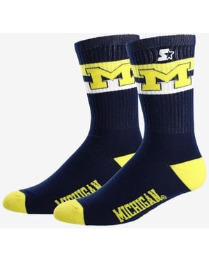 Starter And Michigan Wolverines Team Color Two-stripe Crew Socks - Blue