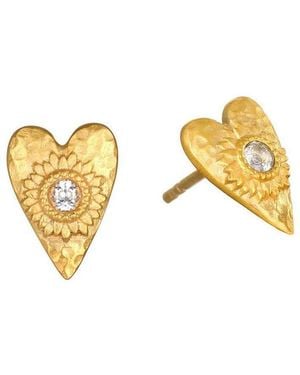 Satya Jewelry Sacred Connection Heart Lotus Stud Earrings - Metallic