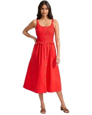 Lands' End Linen Blend Pintuck Tank Midi Dress - Red