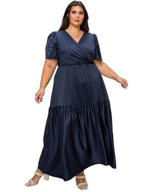 L I V D Plus Size Starlit Soiree Rhinestone Dress - Blue