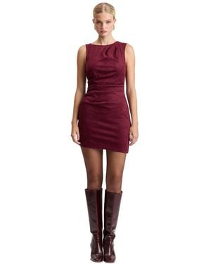 Avec Les Filles One-shoulder Asymmetric Faux Suede Mini Dress - Red
