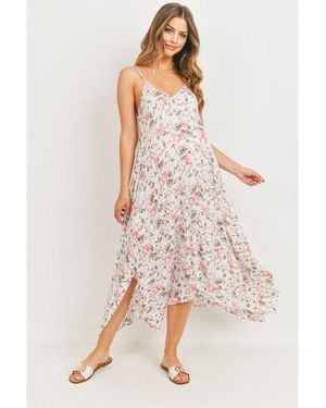 Hello Miss Maternity Floral V-neck Spaghetti Strap Midi Dress - White