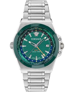 Versace Greca Reaction Gmt Ip Black Stainless Steel Bracelet Watch 41mm - Gray