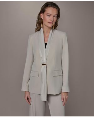 Donna Karan Draped Necktie Fitted Blazer - Gray