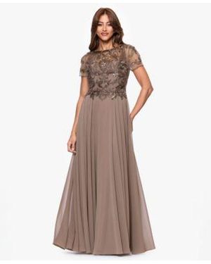 Xscape Boat Neck Beaded Dress - Brown