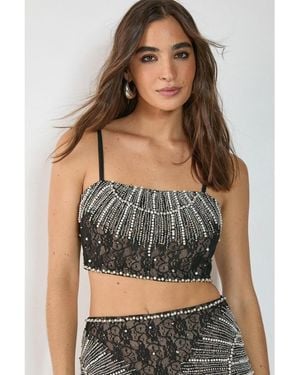 Nasty Gal Lace Strappy Sequin Crop Top - Gray