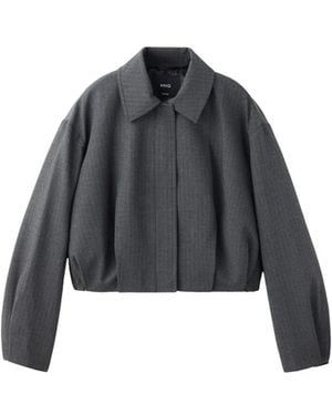 Mango Pinstripe Bomber Oversized Cropped Jacket - Black