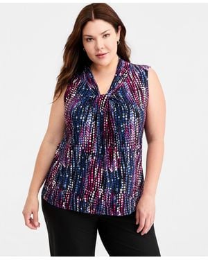 Kasper Plus Size Printed Sleeveless Top - Blue