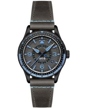 AVI-8 Flyboy Leather Strap Watch - Gray