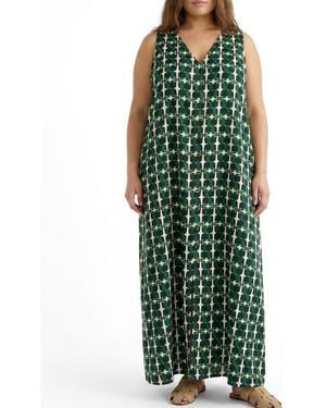 UNIVERSAL STANDARD Plus Size Islet Button-down Linen Maxi Dress - Green