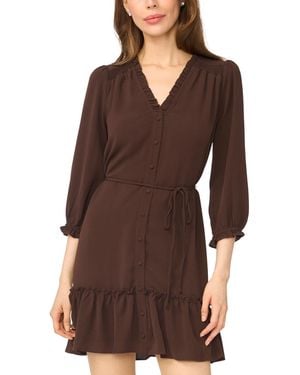 Cece Ruffle V-neck 3/4 Sleeve Mini Dress - Brown