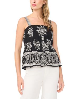 Cece Printed Sleeveless Square Neck Cotton Babydoll Top - Black