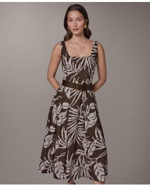 Donna Karan Printed Square Neck Midi Dress - Gray