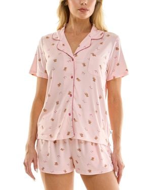 Sincerely Jules Notch Collar Top And Pajama Shorts - Pink
