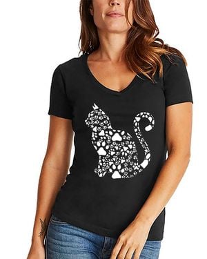 LA Pop Art Word Art Cat Paws V-neck T-shirt - Black