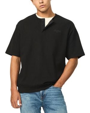 Buffalo David Bitton Kafael Short-sleeve Textured Henley Shirt - Black