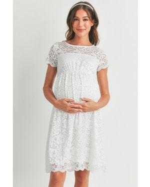 Hello Miss Maternity Crew Neck Floral Lace Dress - Gray