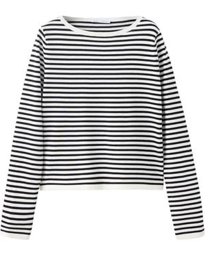 Mango Striped Crewneck Long-sleeve Sweater - White