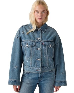 Levi's Trip On Drip Cropped Loose Denim Trucker Jacket - Blue