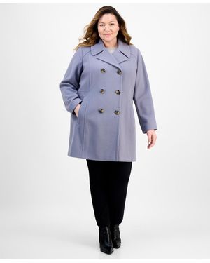 Anne Klein Plus Size Double-breasted Peacoat - Blue