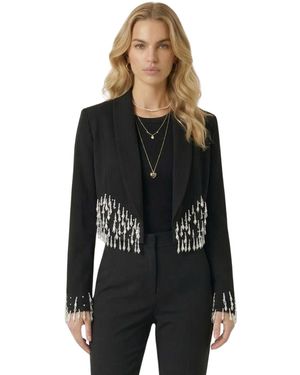 Modenaire Beaded Cropped Shawl-collar Blazer - Black