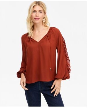 INC International Concepts Long-sleeve V-neck Ruffle Blouse - Red
