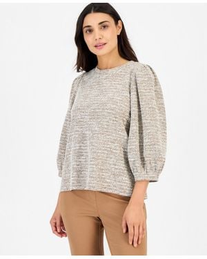 Anne Klein Essentials Petite 3/4-balloon Sleeve Boucle-knit Top - Gray