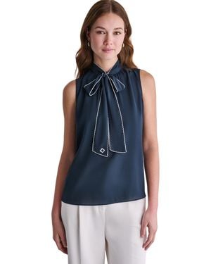 BCBGMAXAZRIA Sleeveless Tie-neck Top - Blue